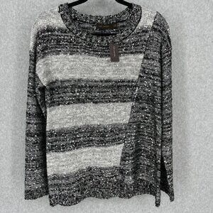 Limited Womens Sequin Knit Tunic Sweater Size M Gray Stripe 3/4 Sleeve NEW